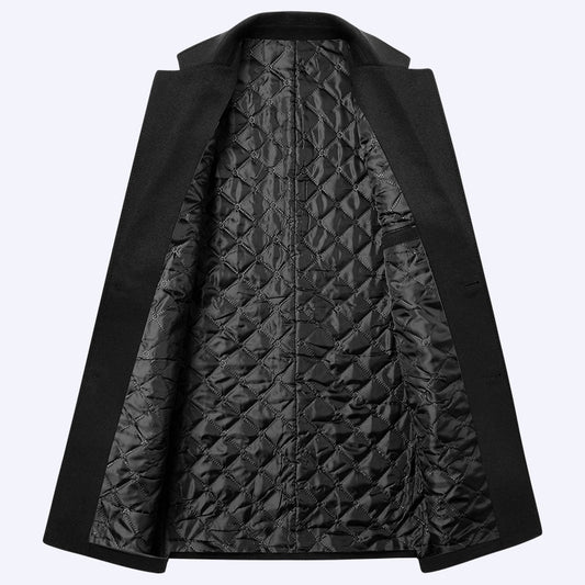 Men's Single-breasted Wool Overcoat With Cotton Lining And Extra Thickness