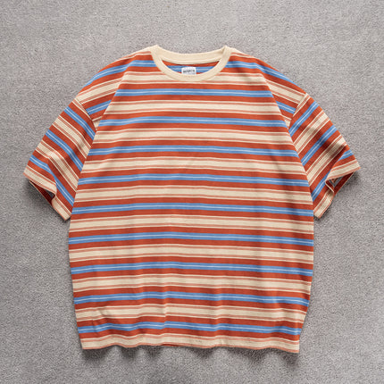 Candy-colored Pinstripe T-shirt – Loose-fitting Short-sleeve