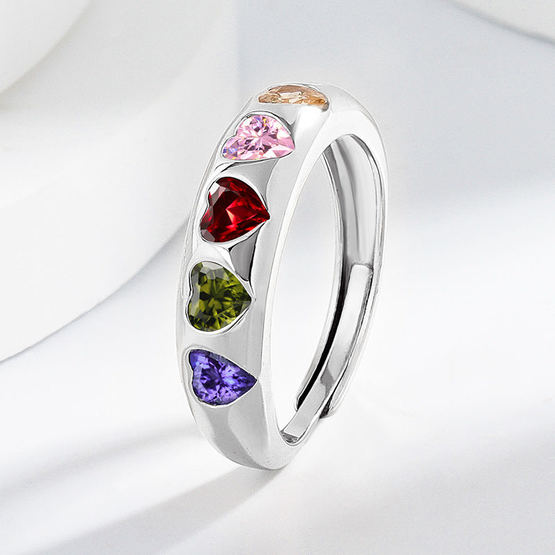 Fashionable Heart-Shaped Zircon Copper-Inlaid Ring Accessory