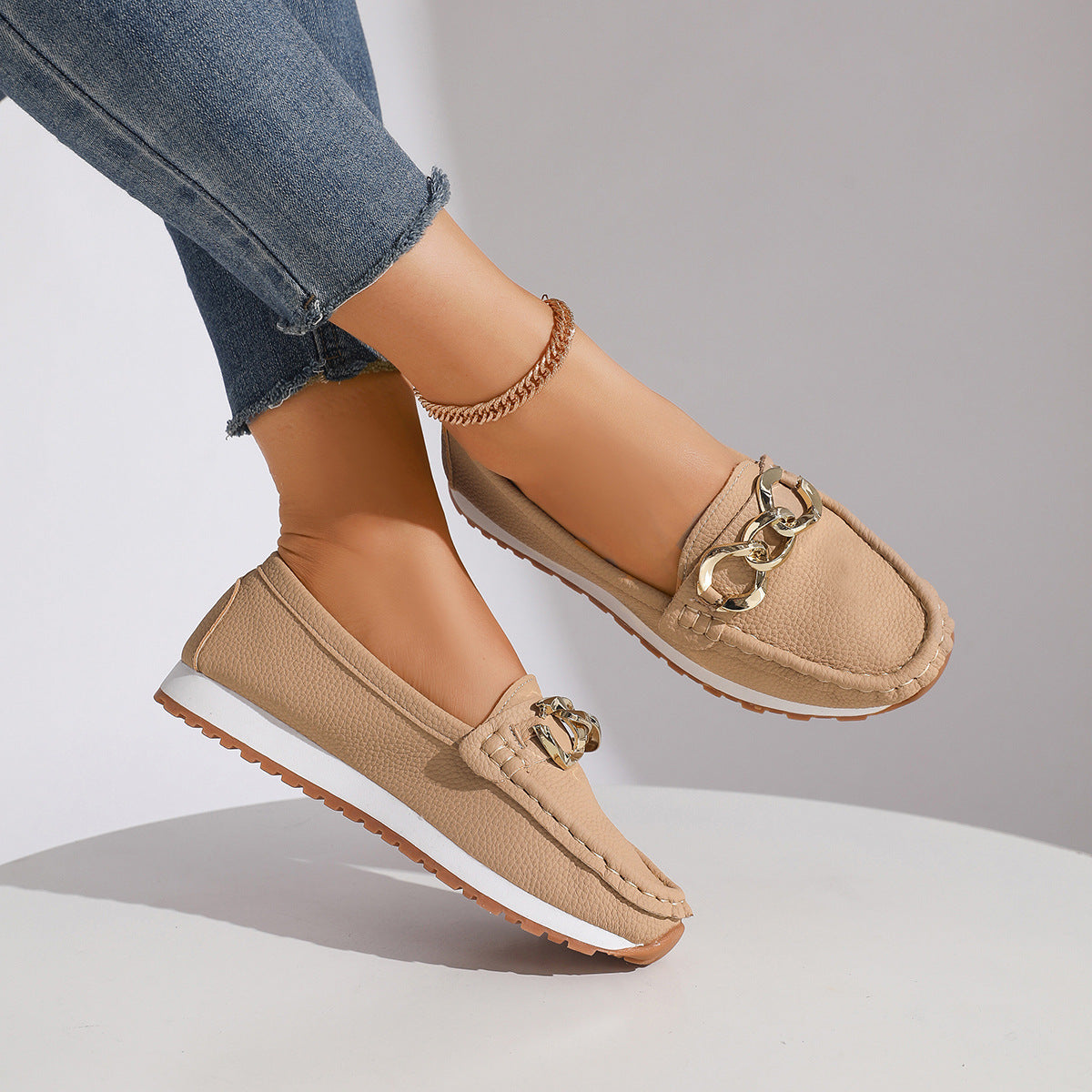 Buy Womens Casual Fashionable Minimalist Metal-buckle Slip-on Shoes