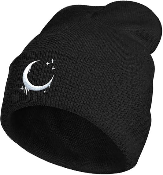 Embroidered Knitted Hat With Moon & Stars – Autumn Winter