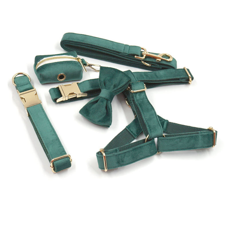 Green Velvet Dog Leash and Collar Comfortable Pet Accessory