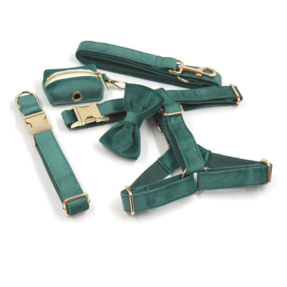 Green Velvet Dog Leash and Collar Comfortable Pet Accessory