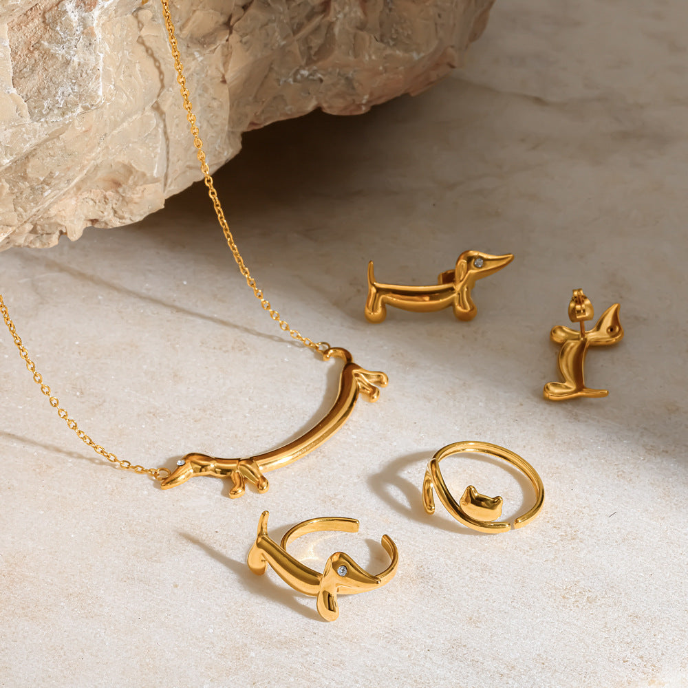 Dachshund Dog Stainless Steel Ring and Necklace Jewelry Set
