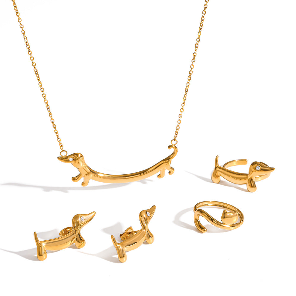 Dachshund Dog Stainless Steel Ring and Necklace Jewelry Set