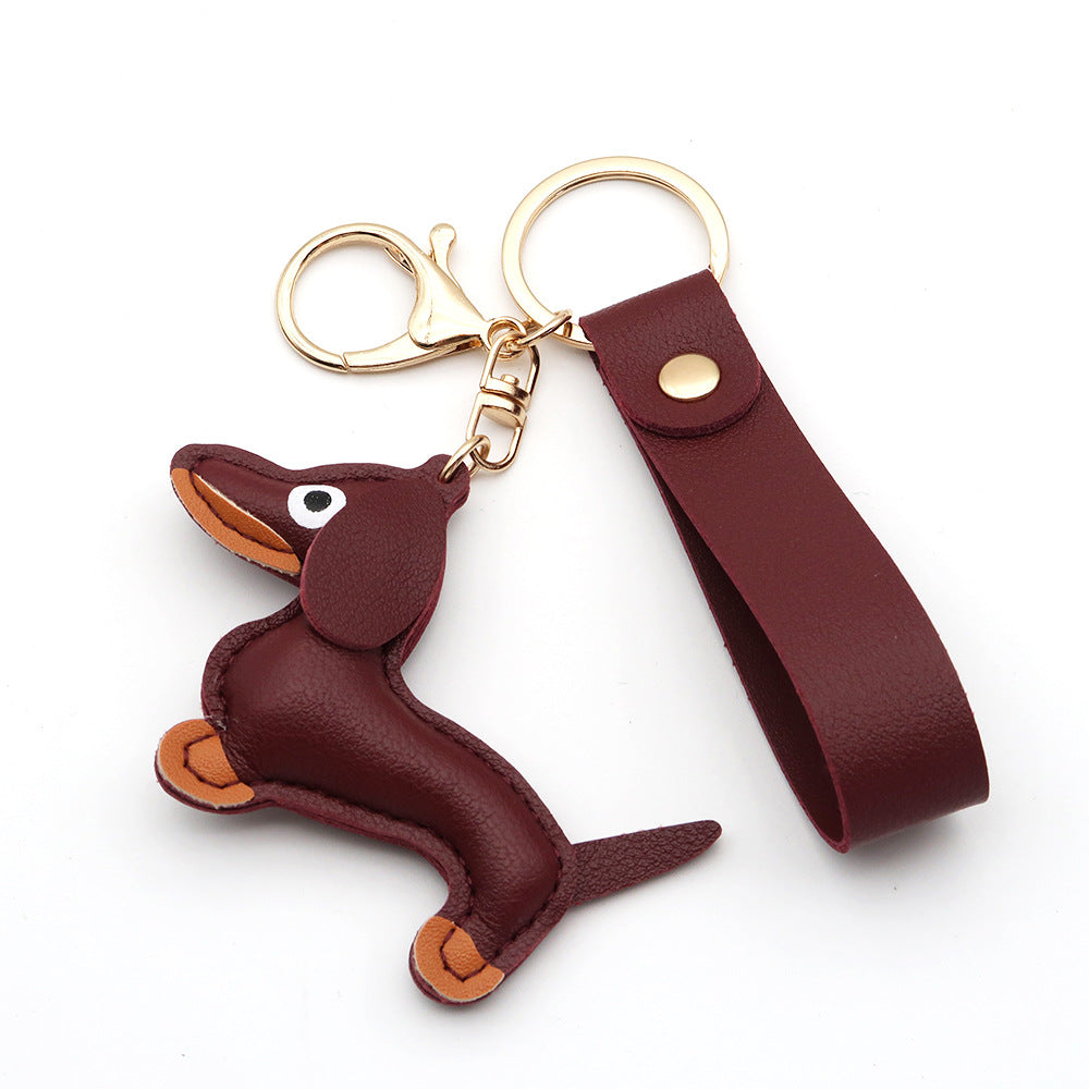 Dachshund Leather Keychain Pendant
