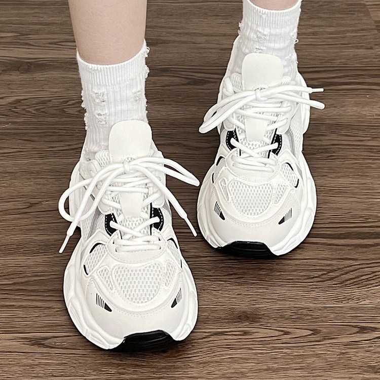 Dad shoes for girls, breathable white women's shoes with mesh
