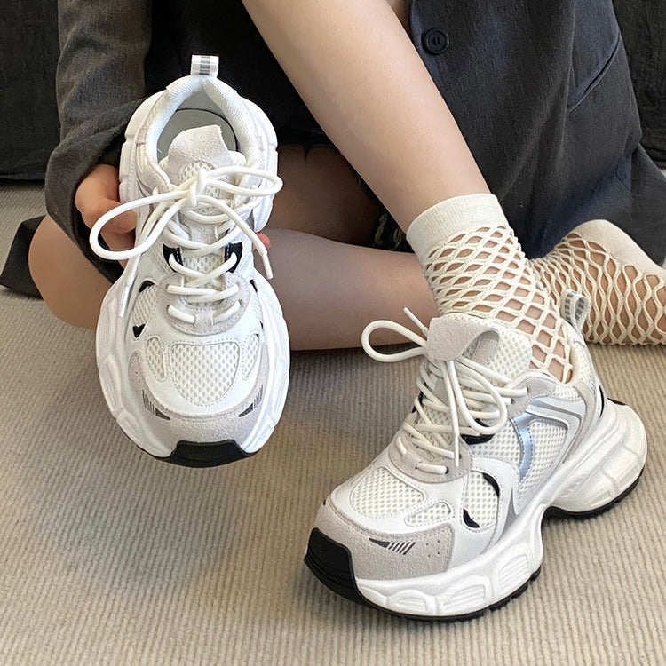 Dad shoes for girls, breathable white women's shoes with mesh