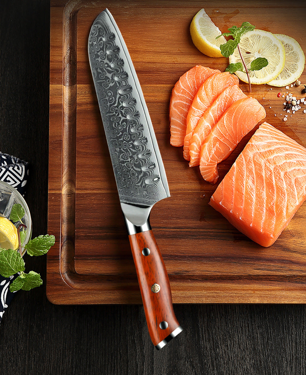 Damascus Steel Chef Knife with Rosewood Handle