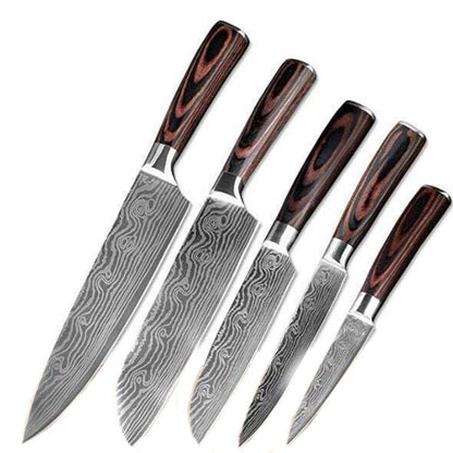 Damascus Steel Kitchen Knife Set with Resin Handle