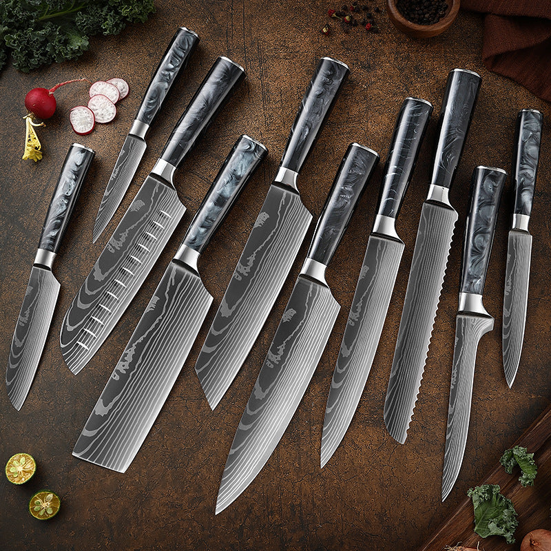 Damascus Steel Kitchen Knife Set with Resin Handle