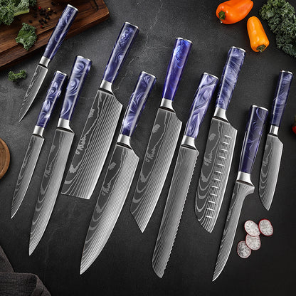 Damascus Steel Kitchen Knife Set with Resin Handle
