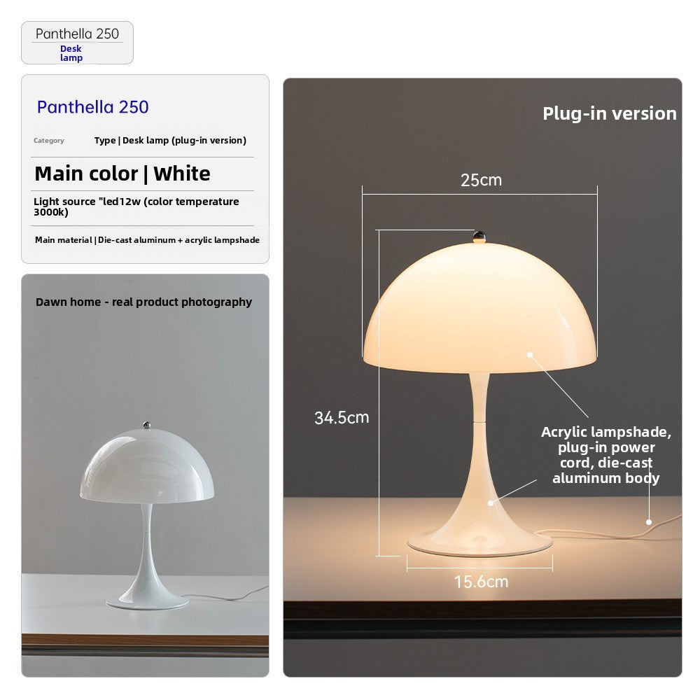 Danish Light Luxury Nordic Retro Small Table Lamp Bedroom Bedside Lamp Charging Decoration Study Living Room Atmosphere Lamp Mushroom Lamp