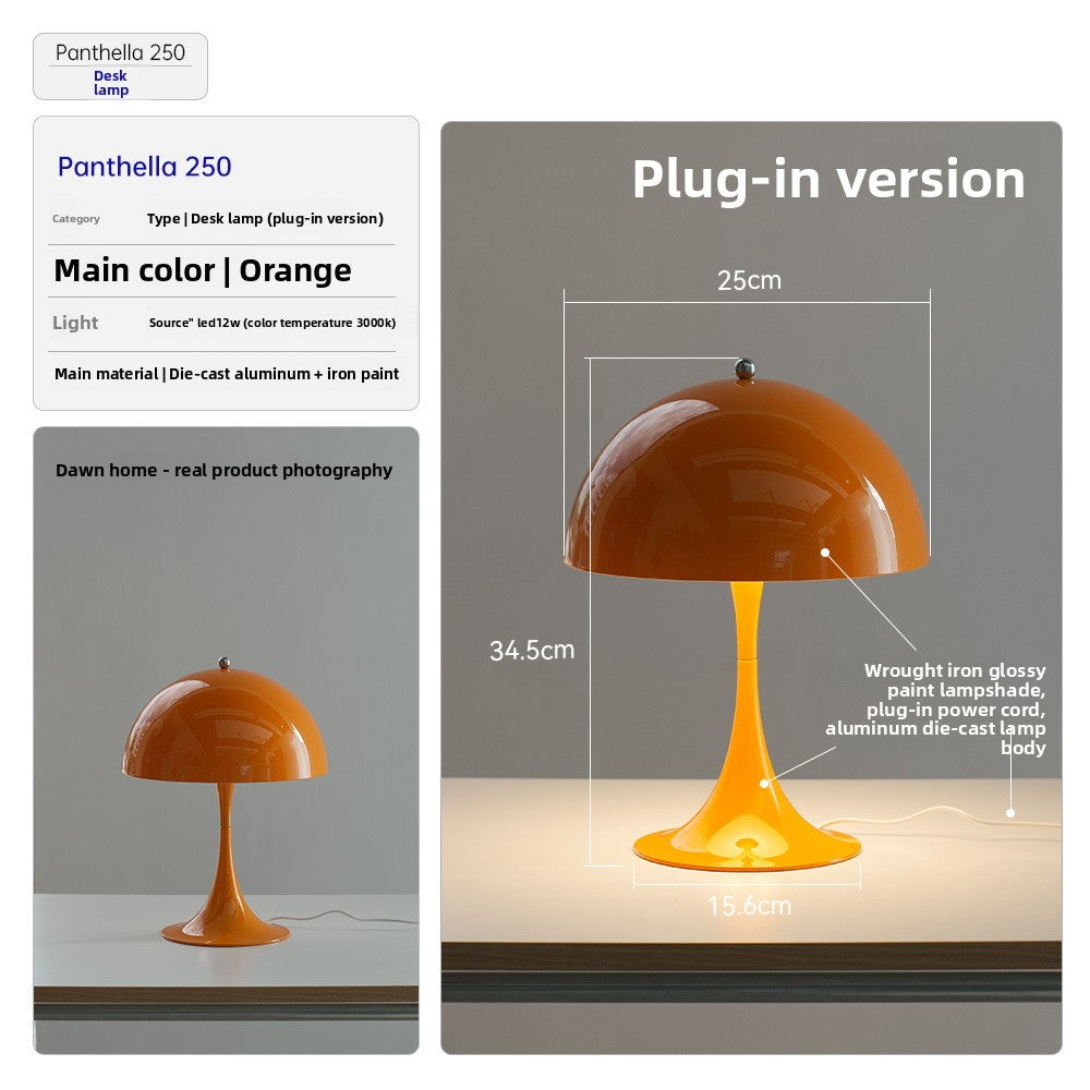 Danish Light Luxury Nordic Retro Small Table Lamp Bedroom Bedside Lamp Charging Decoration Study Living Room Atmosphere Lamp Mushroom Lamp