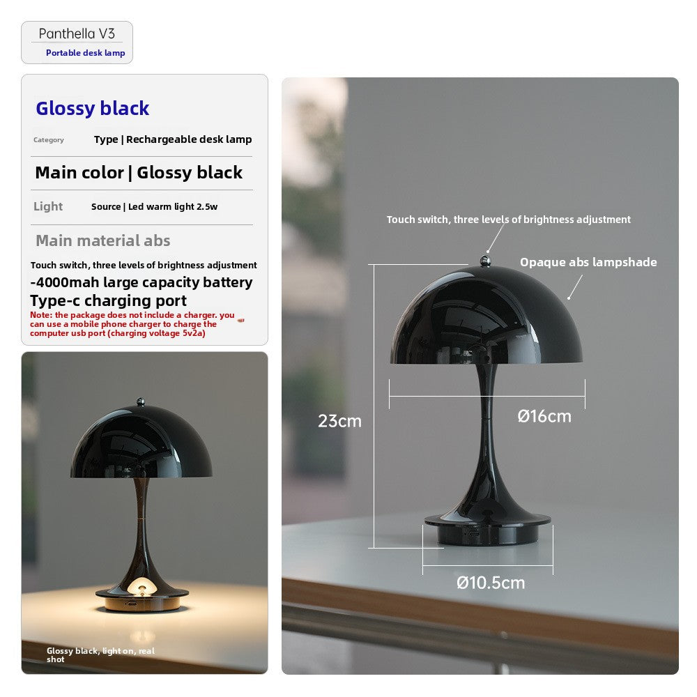 Danish Light Luxury Nordic Retro Small Table Lamp Bedroom Bedside Lamp Charging Decoration Study Living Room Atmosphere Lamp Mushroom Lamp