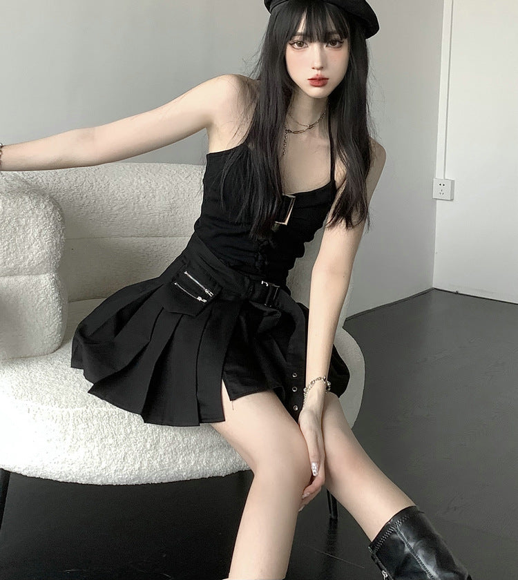 Dark Punk High Waist Pleated Skirt