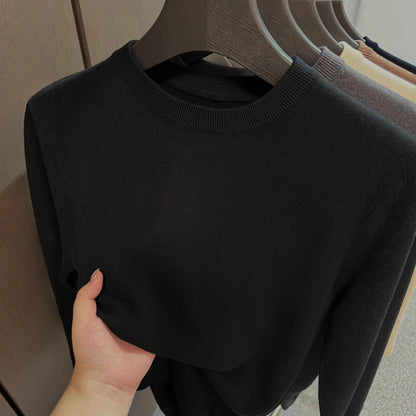 Crew-neck Casual Long-sleeve Knit Shirt – Solid-color Design