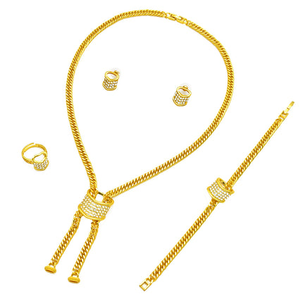 Dubai Bride 24k Gold-Plated Jewelry Four-Piece Necklace Set