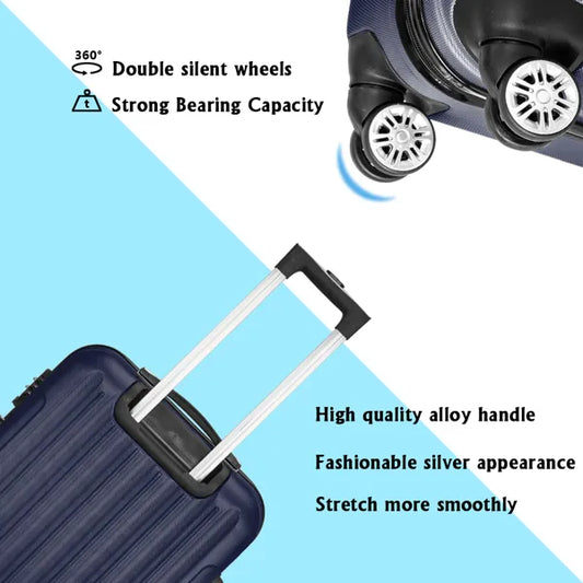 3-in-1 Navy Blue Luggage Set Large Capacity Travel Suitcase