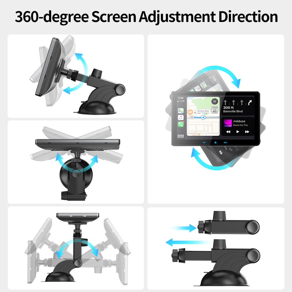 Portable 7 Inch Wireless CarPlay Screen with Suction Mount