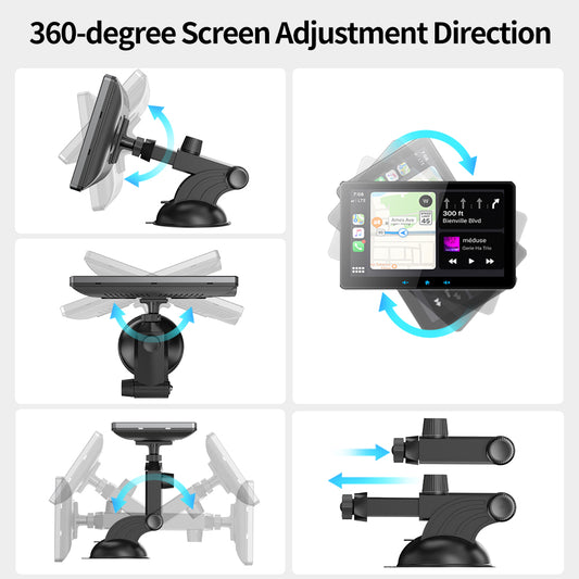 Portable 7 Inch Wireless CarPlay Screen with Suction Mount