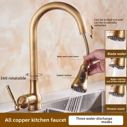 Antique Pull-Out Kitchen Faucet for Vintage Sink Style Uses