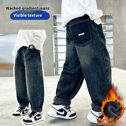Korean Style Kids Thick Warm Jeans – Comfortable Children’s Wear