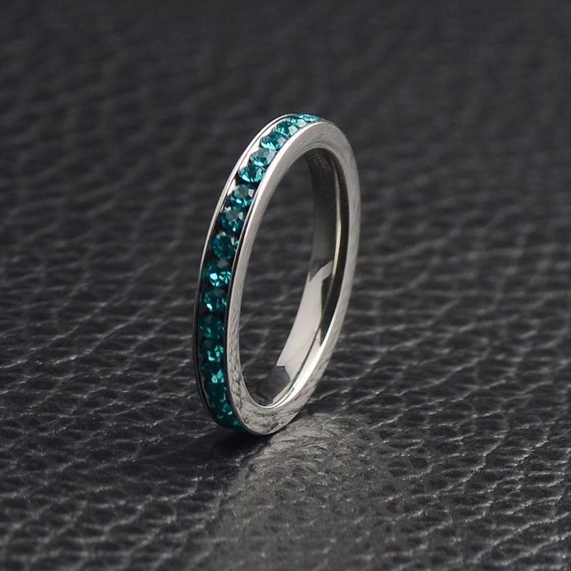 December Birthstone Titanium Steel Women's Ring with Diamond Accents