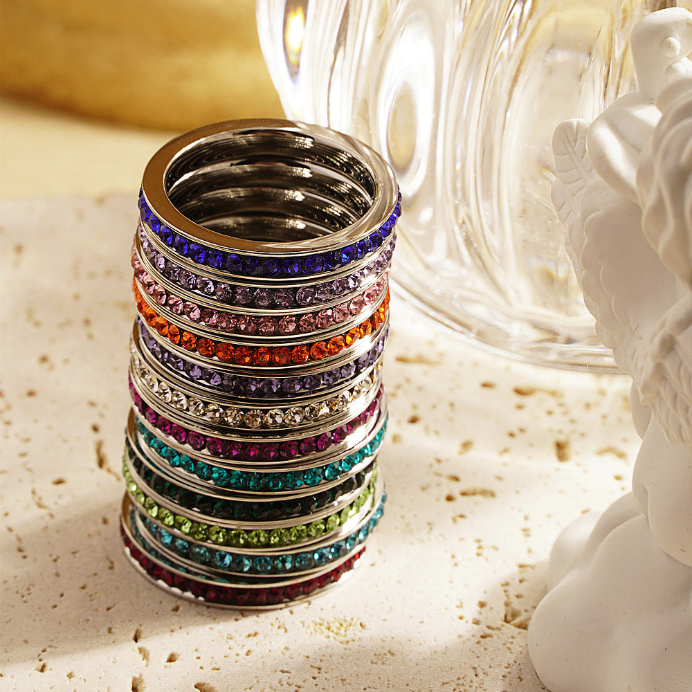 December Birthstone Titanium Steel Women's Ring with Diamond Accents