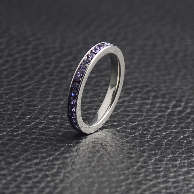December Birthstone Titanium Steel Women's Ring with Diamond Accents