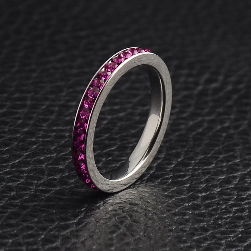December Birthstone Titanium Steel Women's Ring with Diamond Accents