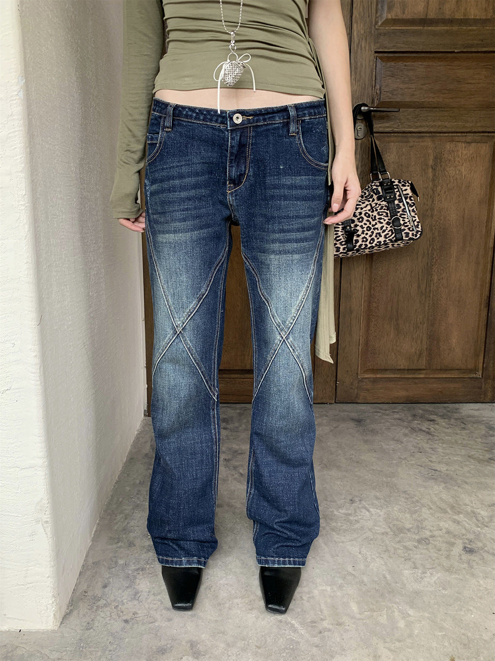 Deconstructed Flared Low-Waist Jeans