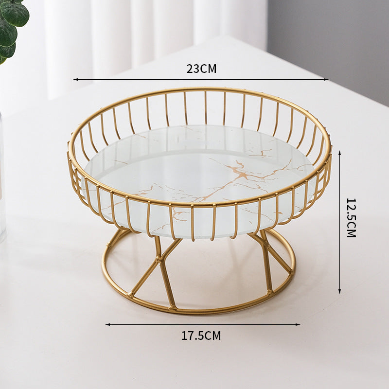Decorative Glass Fruit Serving Plate with Metal Stand