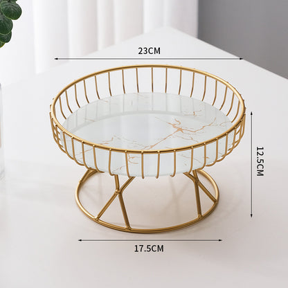Decorative Glass Fruit Serving Plate with Metal Stand