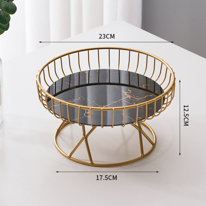 Decorative Glass Fruit Serving Plate with Metal Stand