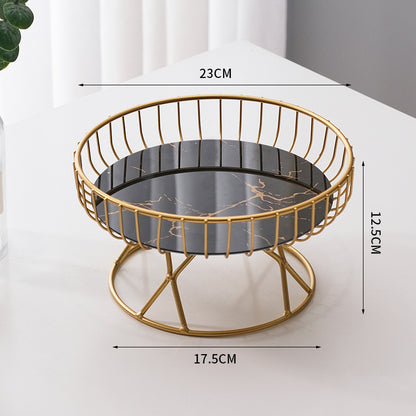Decorative Glass Fruit Serving Plate with Metal Stand