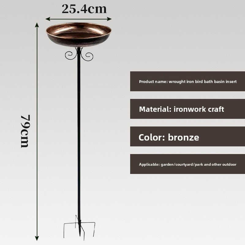 Decorative Iron Bird Bath Feeder with Ground Stake