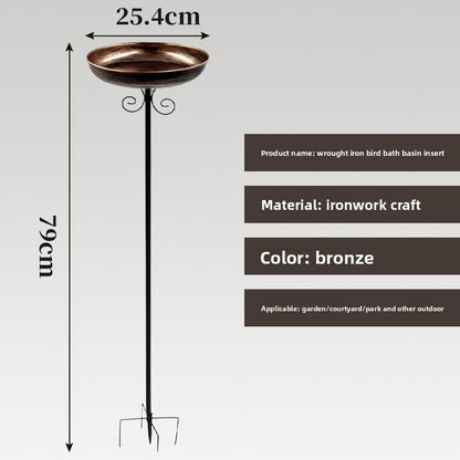 Decorative Iron Bird Bath Feeder with Ground Stake