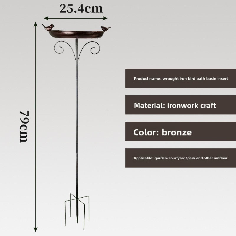 Decorative Iron Bird Bath Feeder with Ground Stake