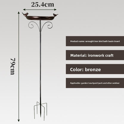 Decorative Iron Bird Bath Feeder with Ground Stake