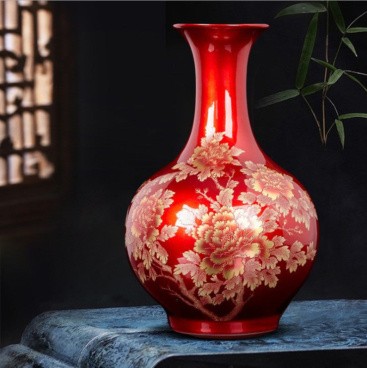 Decorative Red Porcelain Vase for Wedding Home Decor