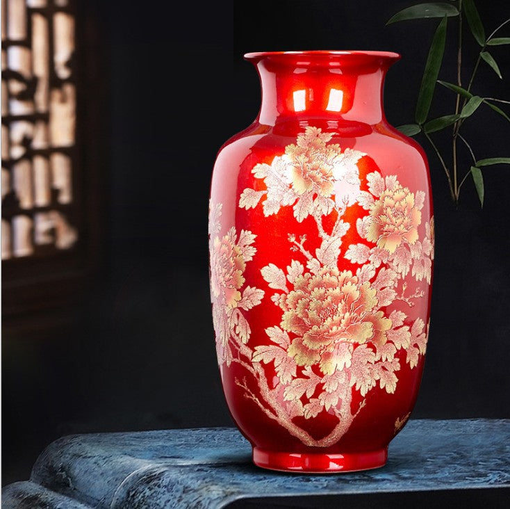 Decorative Red Porcelain Vase for Wedding Home Decor