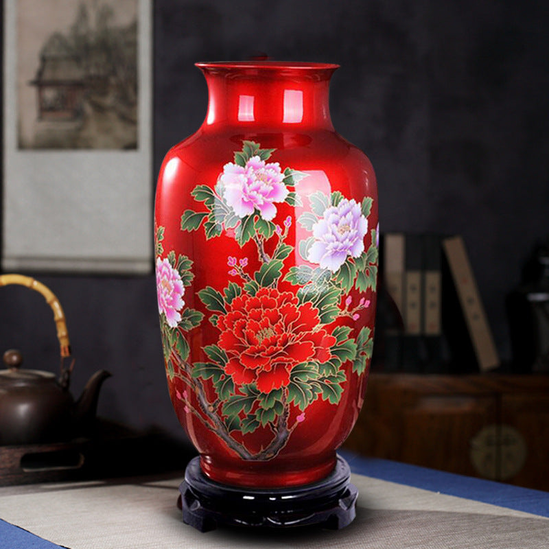 Decorative Red Porcelain Vase for Wedding Home Decor