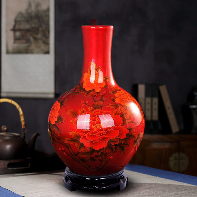 Decorative Red Porcelain Vase for Wedding Home Decor