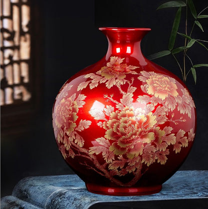 Decorative Red Porcelain Vase for Wedding Home Decor