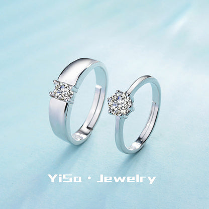 Deep as the Sea Six-claw Inlaid Zircon Ring Women's Fashion Opening Adjustable Couple Ring