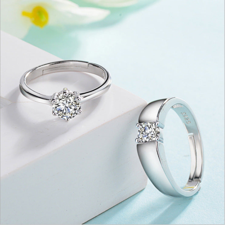 Deep as the Sea Six-claw Inlaid Zircon Ring Women's Fashion Opening Adjustable Couple Ring