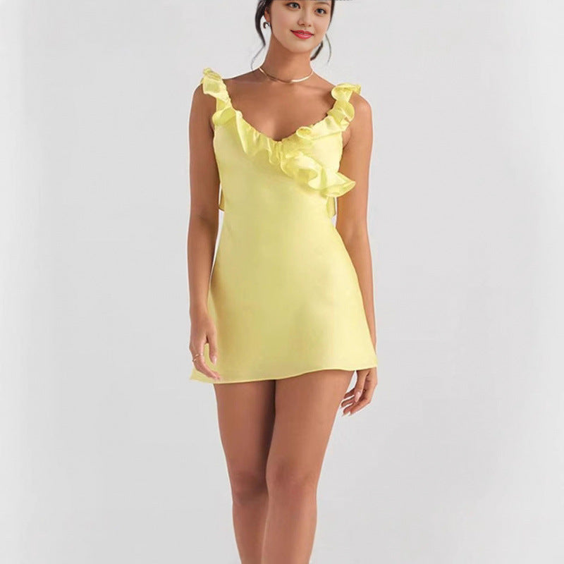 Deep V backless satin dress