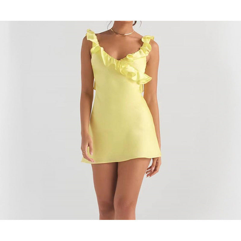 Deep V backless satin dress