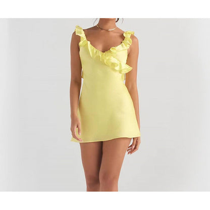 Deep V backless satin dress